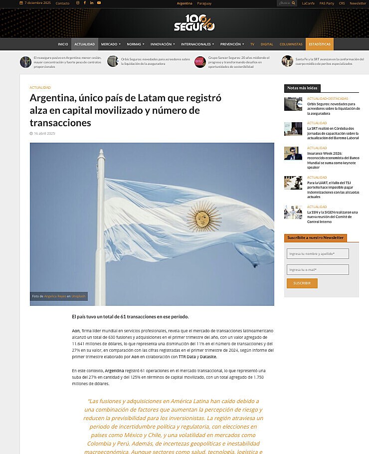 Argentina, �nico pa�s de Latam que registr� alza en capital movilizado y n�mero de transacciones
